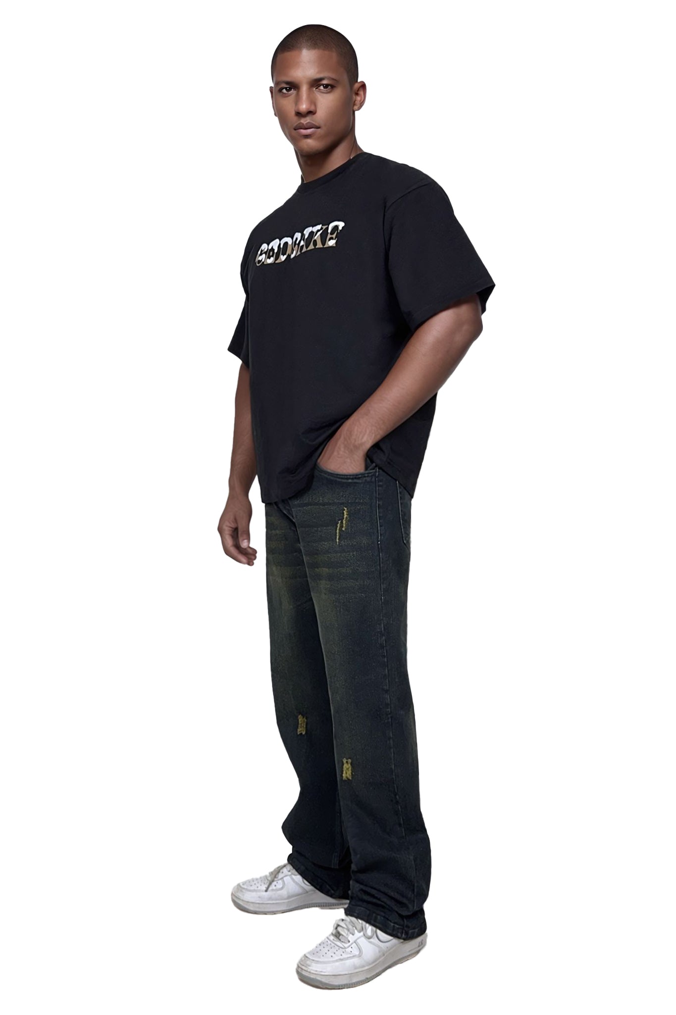 SAVANA MUSTARD BLACK SCRUBBED DENIMS